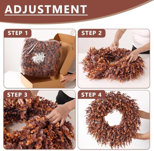 24" Lifelike Touch Fake Fall Eucalyptus Wreath for Front Door (Dark Orange)