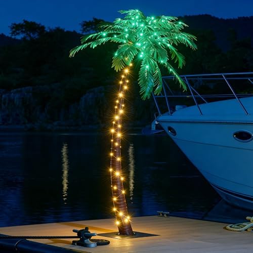 Lightshare 7 Feet Palm Tree 152LED Lights Artificial Fake Tree Decoration for Tiki Bar Outside Patio Porch Pool Christmas Nativity