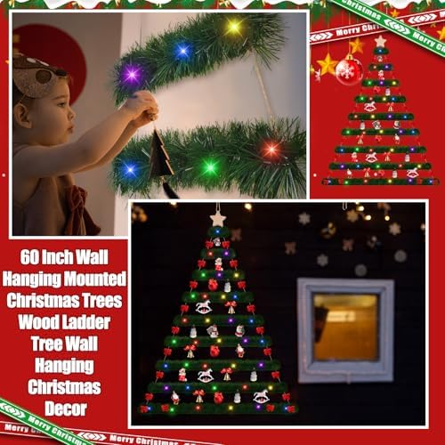 Hollowfly 60 Inch Wall Hanging Christmas Tree with Lights Xmas Wall Decor