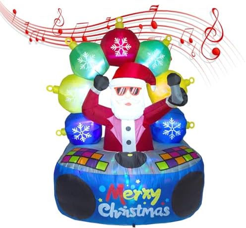 6 FT Christmas Inflatables DJ Santa Outdoor Decorations with Rotating LED