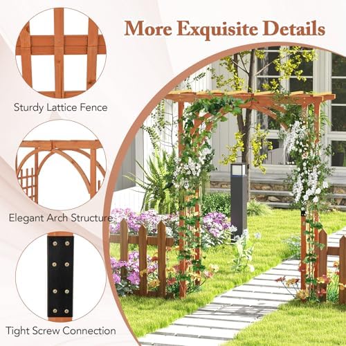 Happygrill 84" Wood Garden Arbor, Outdoor Archway Pergola with Hanging Roof