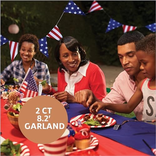 45 PC 4th Of July Decorations, USA Independence Day Patriotic Décor Set, American Bunting & Windsock Flags, Red White & Blue Streamer Backdrop, 10 Aluminum 1 “USA” Balloon, 2 Garland 8.2’, 18 flags