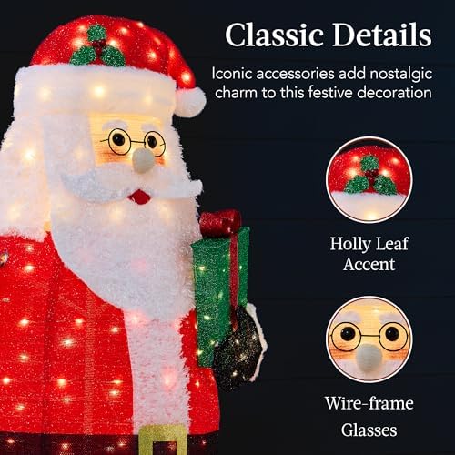 Best Choice Products 5ft Lighted Pop-Up Santa, Large Outdoor Christmas Holiday Decoration w/ 250 LED Lights, Twinkling Candy Cane, Gift Box, Hat