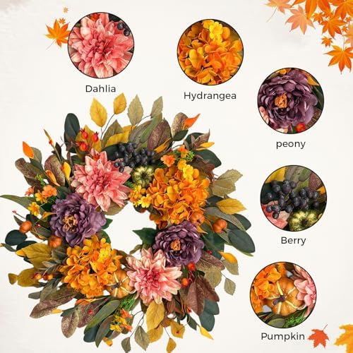 24" Fall Wreaths for Front Door Outside,Autumn Wreath for Home Decoration