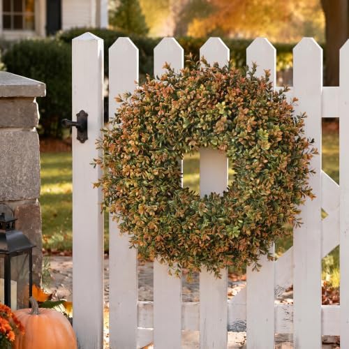 Waipfaru 26'' Fall Boxwood Wreath for Front Door Decor, Orange