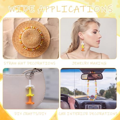 Jutom 100 Pcs Puakenikeni Clay Flowers Beads 20mm Handmade Pikake Clay Bead with Pre-drilled Holes Hawaiian Pikake Flower Beads for Earrings Necklaces Jewelry Making (Orange White Yellow)