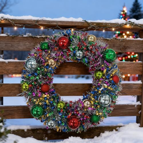 16" Christmas Wreath for Front Door, Christmas Decoration Green Red