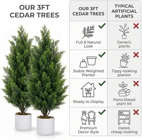 GAOMON 3FT Artificial Cedar Topiary Trees Set of 2, with Planter