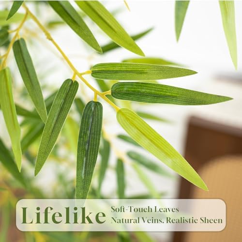 Artificial Bamboo Tree, Fake Bamboo Plant 6FT Tall with 6 Natural Real Bamboo Trunks, Artificial Tree Indoor Decor Faux Silk Tree for Home Office Living Room Modern Decor