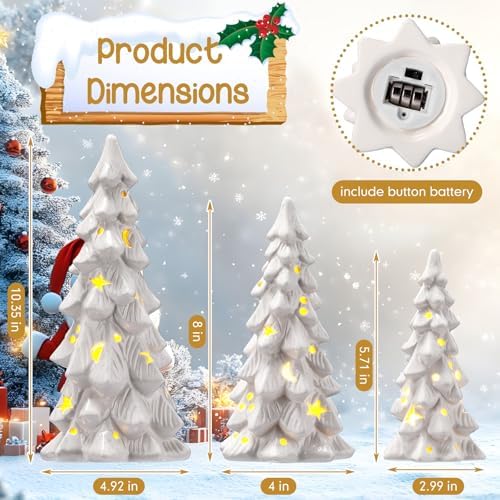 Nuogo 3 Pcs Lighted Ceramic Christmas Tree White Porcelain Tabletop