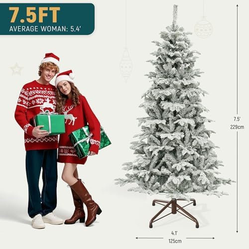 YITAHOME 7.5ft Prelit Natural Layered Flocked Christmas Tree with Remote