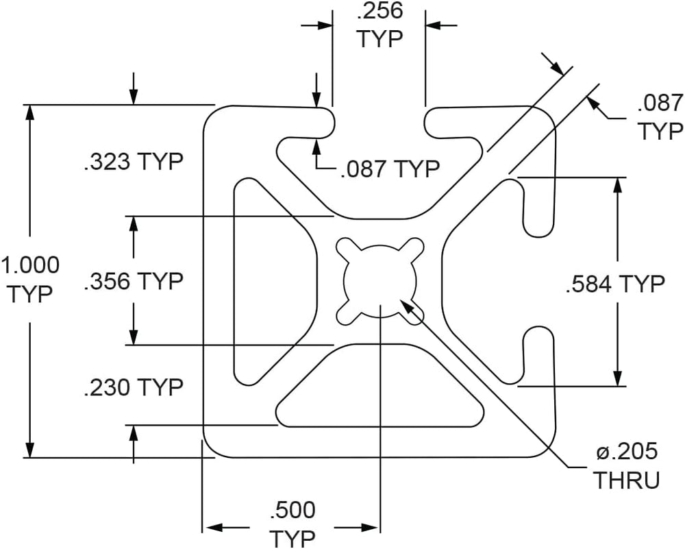 8020, 1002, 10 Series 1.0 Inch x 1.0 Inch Bi-Slot Double Channel Aluminum Ext...