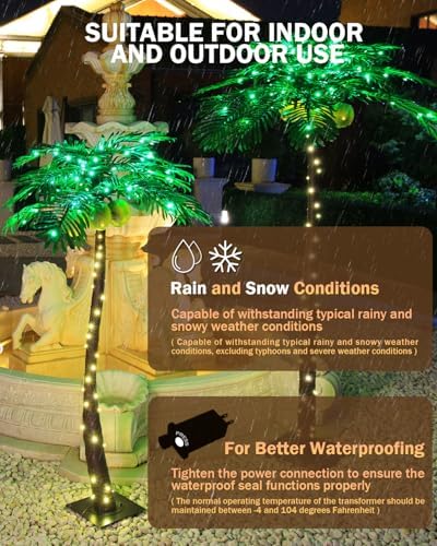 TYBEEU 5ft Lighted Palm Tree with 136 LED Lights & Glowing Coconuts