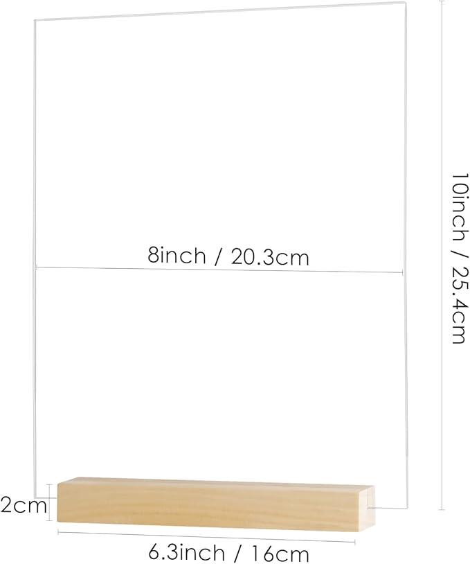 JINMURY 8x10 Inch Clear Acrylic Sign with Holder- 6 Pack Blank Clear Acrylic Sheets and Wood Stands, DIY Blank Table Sign for Wedding Party Reception (6 Pack 8x10 Inch)