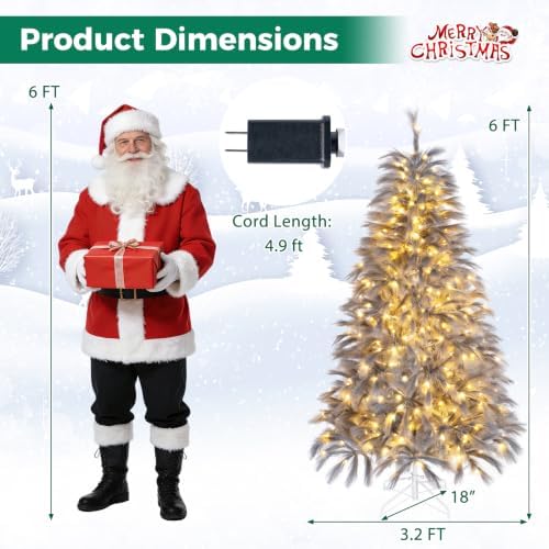 Happygrill 6 FT Pre-Lit Christmas Tree w/ 430 Feather-Inspired Branch Tips