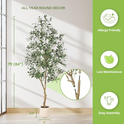 FEELEAD 7ft Olive Trees Artificial Indoor with Planter for Home Decor