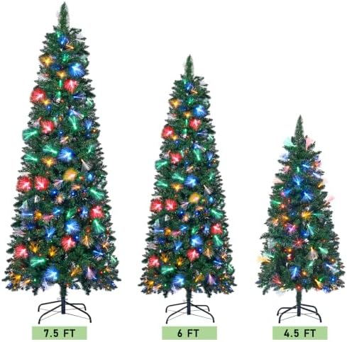 Juegoal 7.5FT Pre-Lit Pencil Christmas Tree with Fiber Optic, 300LED Lights