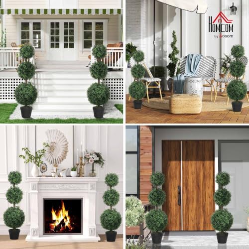 HOMCOM Artificial Triple Ball Boxwood Topiary Trees Outdoor 40" Set of 2