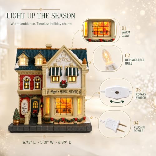 MUMTOP Ceramic Christmas Village Houses, Lighted Music Shoppe Village House
