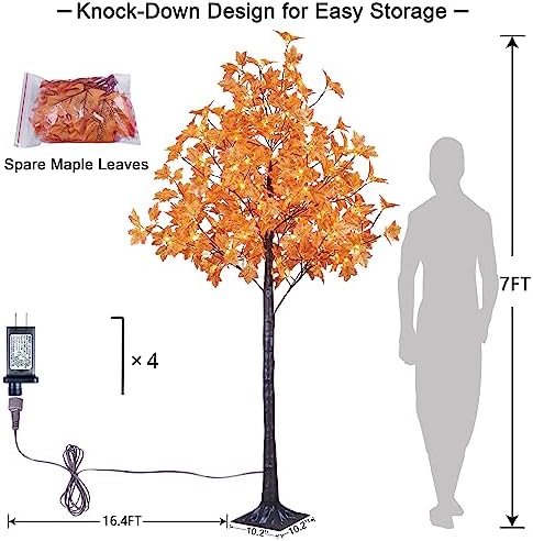 Lightshare 7FT LED Lighted Maple Tree - Dotted with 208 Warm White LED Lights Orange for Thanksgiving Harvest Fall Festival Home Party Decoration