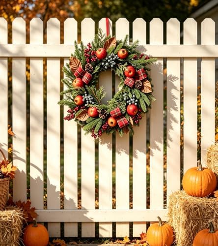 Cynkeyee Fall Wreath for Front Door - 20 in Farmhouse Porch Decor