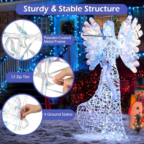 Tangkula 5.2 FT Christmas Lighted Iridescent Angel with Flute Decoration