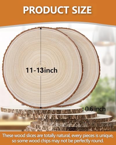 Set of (10) 11-13 Inches Large Wood Slices, Wood Centerpieces for Tables