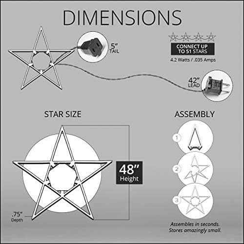 kringle traditions 48-inch lighted cool white christmas star showing dimensions
