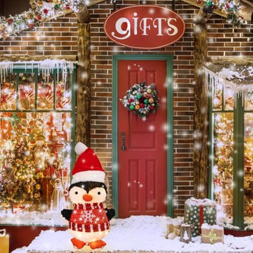 MUMTOP Lighted Christmas Penguin Decoration with Santa Hat Pop Up Ornament
