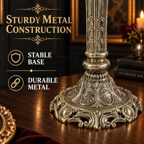 Gothic Victorian Candlesticks 2-Pack Aged Silver Metal Taper Candle Holders
