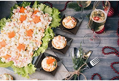 Exquisite Mini Disposable Appetizer Plates - 200 Pack 2.95" x 2.95" Black Plastic Dessert Plates - Elegant Des