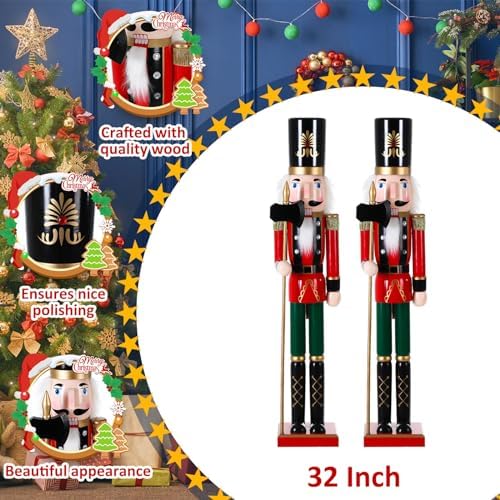 Thyle 2 Pcs 32 Inch Christmas Wooden Nutcracker Figures