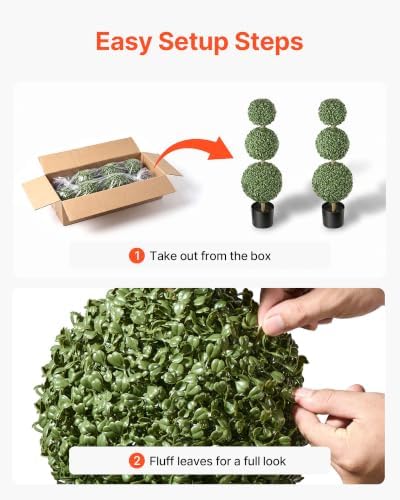 VEVOR Artificial Boxwood Topiary Triple Ball 3 Ft Set of 2 Greenery Decor