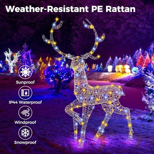Goplus 4.6 FT Pre-Lit Christmas 3D Reindeer, 170 LED Lighted Christmas Buck with Zip Ties & Ground Stakes for Indoor & Outdoor Decor
