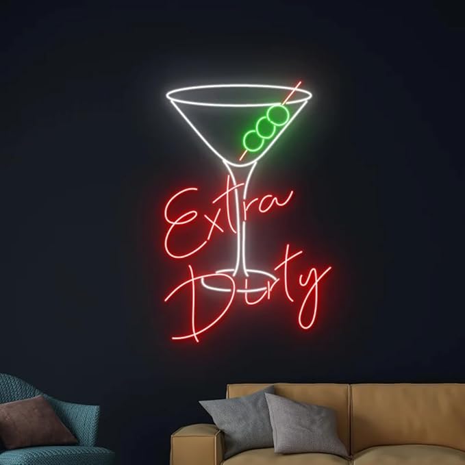 Extra Dirty Martini Led Sign, Extra Dirty Martini Neon Light, Martini Cocktail Neon Sign, Drink Club Led Light, Wine Bar Pub Room Wall Decor Size:20inches