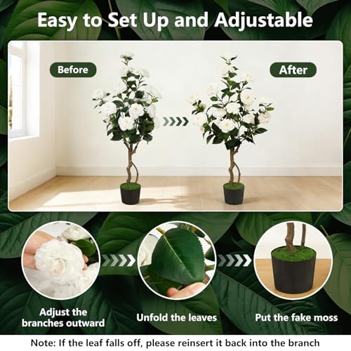 Artificial Camellia Tree 2 Pack, 42'' with 24 Blooming Flowers in Pot