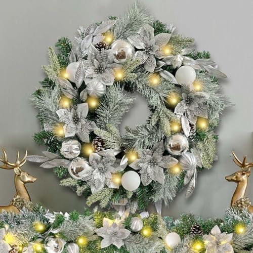 WANNA-CUL Pre-Lit 6ft Silver White Christmas Garland with 30 LED Lights