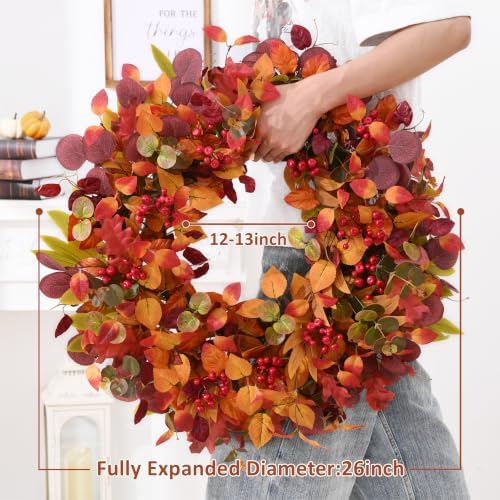 Fall Decor, 26" Fall Wreaths for Front Door, Large Fall Door Wreath