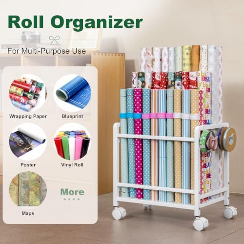 Aquzee Wrapping Paper Storage Organizer, Blueprint Holder, 6 Adjustable Rod