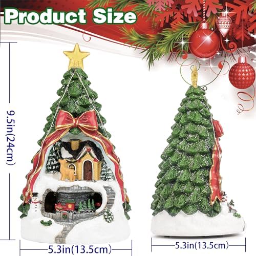 MXwcy Animated Musical Christmas Tree Village – Lighted Figurine with Spinning Santa Train, Plays 8 Holiday Carols, Tabletop Home Decor & Gift