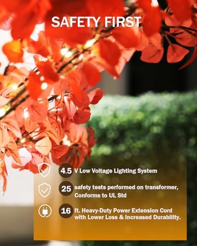 TYBEEU 6FT 5-Leaf Lucky Tree with 300 Warm White LEDs (Red Leaves)