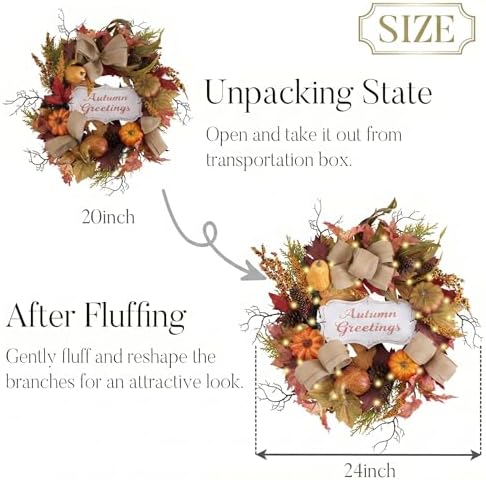 Valery Madelyn 24'' Collapsible Pre-Lit Fall Pumpkin Wreath for Front Door