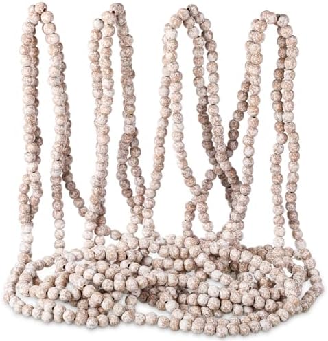 Fairysandy 39.3 ft Frosted Wooden Bead Garland Christmas Farmhouse Decor