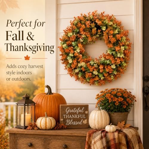 24 Inch Artificial Fall Boxwood Wreaths for Front Door, Foldable