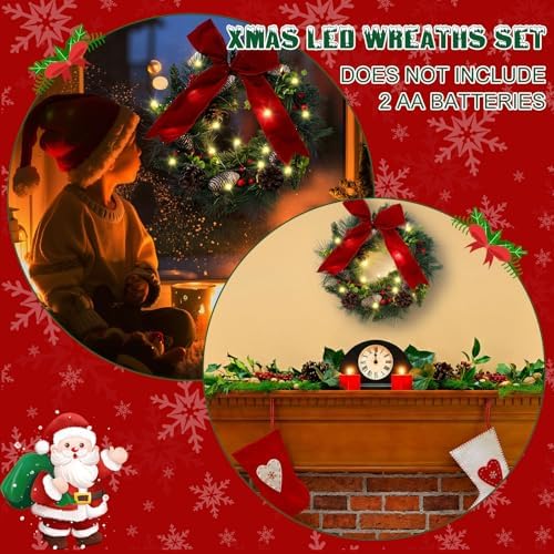Yuntau 2 Sets Christmas Memorial Cemetery Wreath for Graves Kit Include 2 Pcs 15.8" Gravestone Wreaths 2 Pcs Wreath Hangers for Headstone Adjustable 6"- 11" Winter Xmas Tombstone Decor(Pine)
