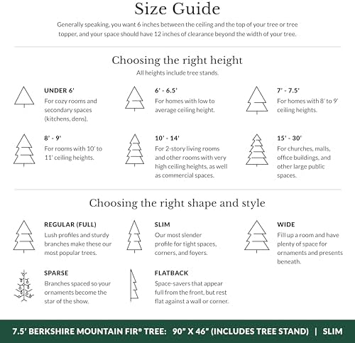 Balsam Hill 7.5ft Pre-Lit Berkshire Mountain Fir - Slim Artificial Christmas Tree with 500 Clear LED Lights, Easy Plug Technology & Premium Stand for Large Spaces