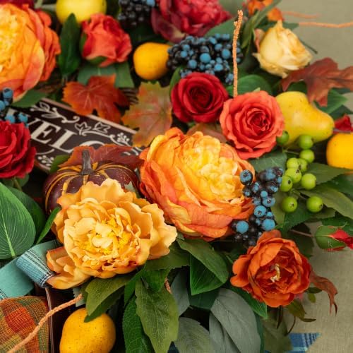 Fall Wreaths for Front Door, 24 in Autumn Harvest Wreath for Thanksgiving