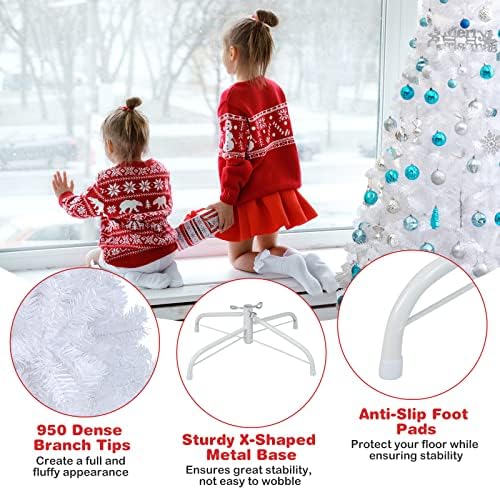COSTWAY 7Ft-Artificial-PVC-Christmas-Tree-W-Stand-Holiday-Season-Indoor-Outdoor-White