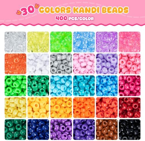 Simetufy 12,000PCS Pony Beads Bulk 30 Colors for Kandi Bracelet Making