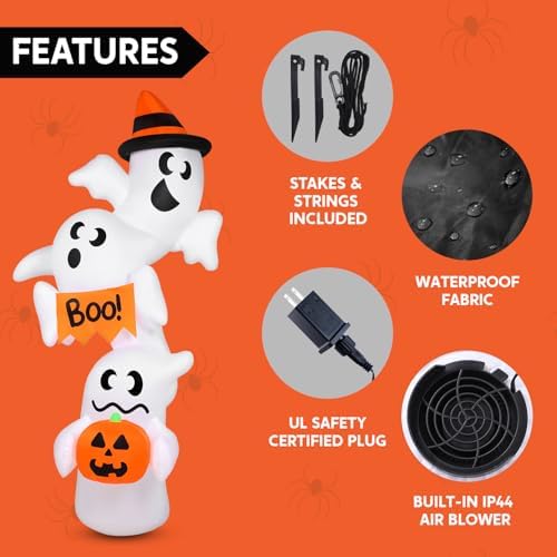 JOYIN Halloween Inflatable Ghost Outdoor Decorations, Giant Overlap Ghost Inflatable Decor with LEDs, Blow Up Yard Decorations for Halloween Party Garden Lawn Yard Decor